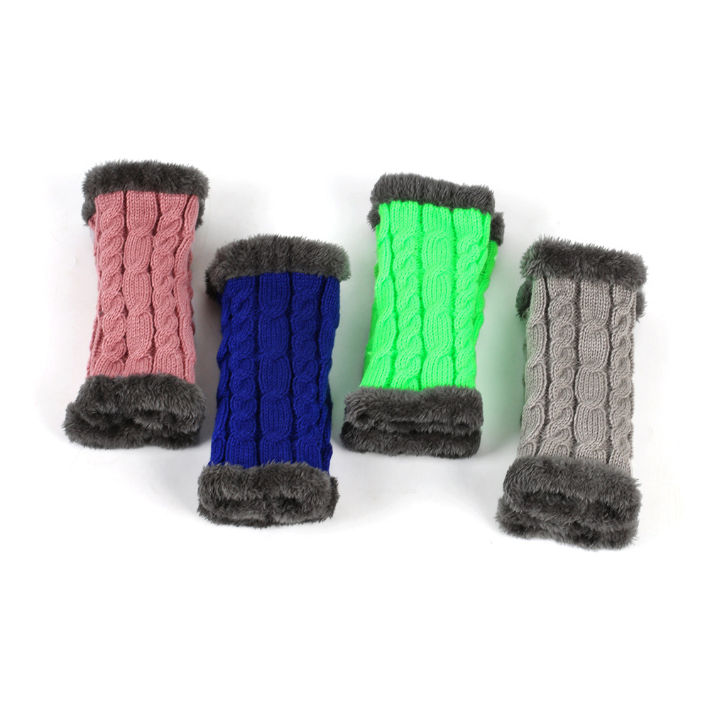 Men's Gloves New autumn and winter plush wool gloves twisted knitted fingerless plush sleeves cross border warm thick wool gloves_voghion.com