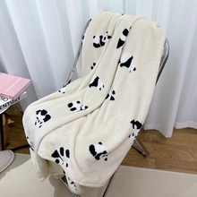软fufu可爱熊猫嘭嘭保暖毛毯|加厚秋冬新款午睡温暖床单牛奶绒毯