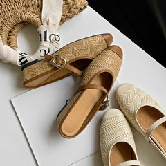 美美與共~2024新款度假風手工編織內增高包頭洋氣穆勒拖鞋女代發