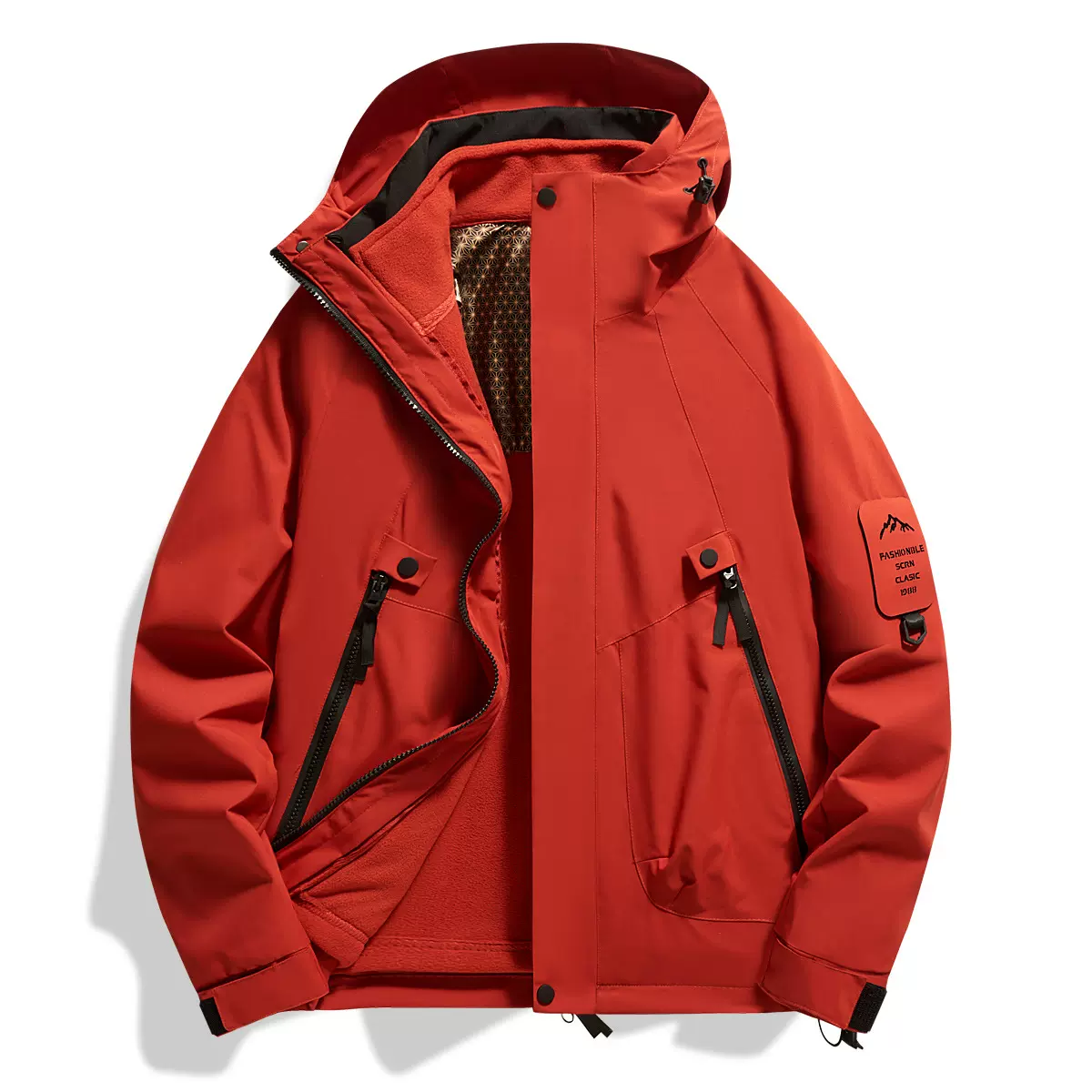 朱雀红三合一冲锋衣男女可拆卸石墨烯发热内胆情侣防水户外登山服