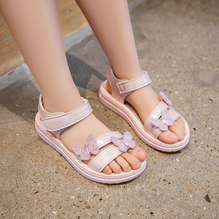 Girls Sandals 2025 New Summer Soft Sole Anti-Slip Fashionable Middle-Aged and Little Girls Princess Shoes