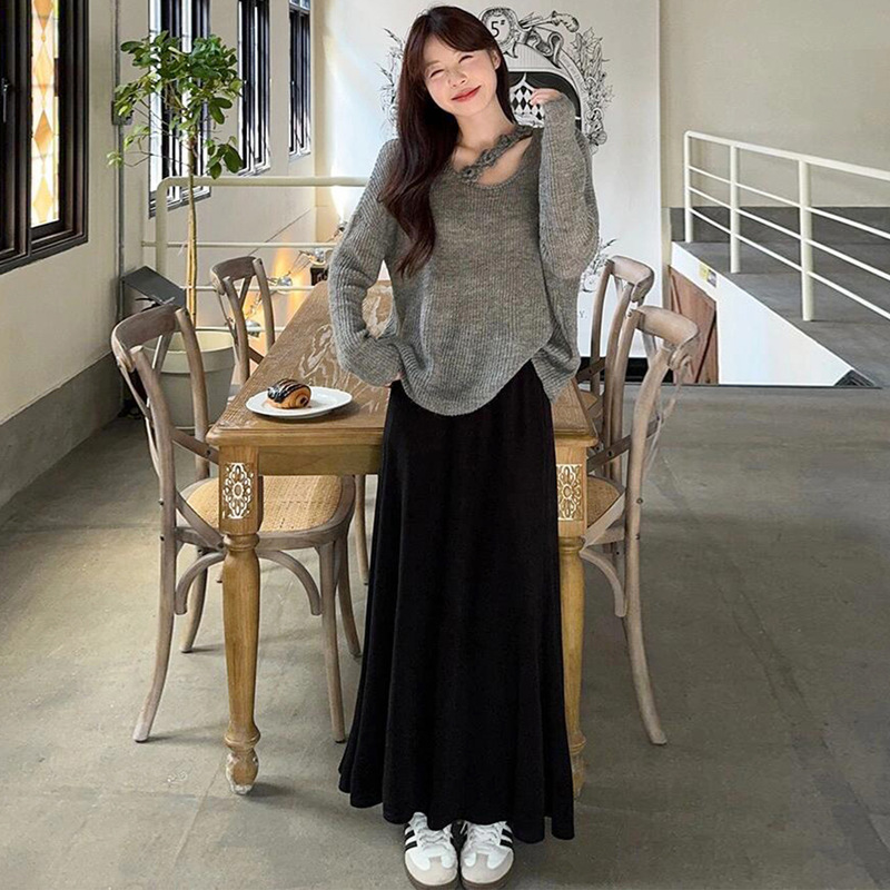 Black Fishtail Skirt for Women Autumn and Winter 2025 New High-Waist Slimming Look A-Line Hip Skirt Super Nice Long Skirt