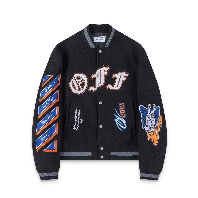 OFF重工刺绣拼皮棒球服OW欧美潮牌青少年街头时尚夹克情侣外套棉|undefined