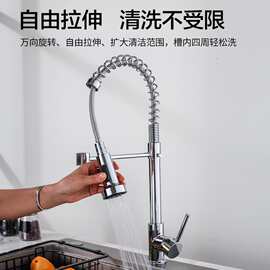 外贸弹簧水龙头厨房冷热水槽洗碗洗菜盆可旋转双出水万向防溅龙头