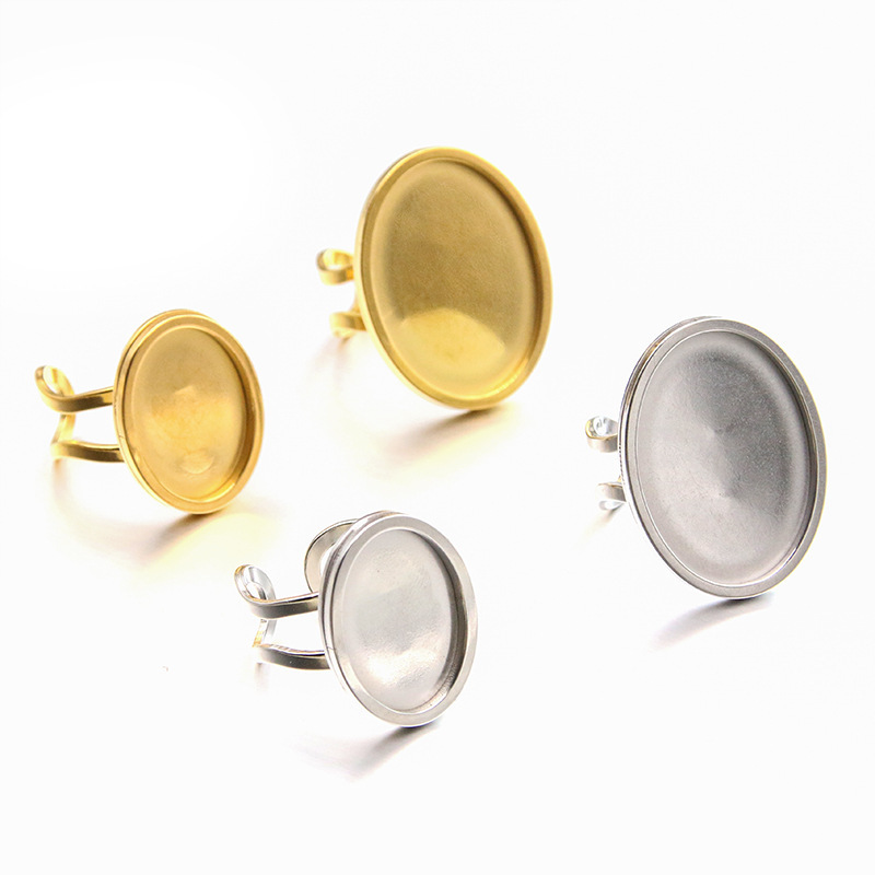 2 Colors, 2 Sizes, DIY Stainless Steel Jewelry Accessories, Oval Ring Base, Base Ring for Fashionable Commuting Wear