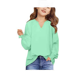 2025欧美跨境速卖通亚马逊上衣新款宽松纯色长袖童装衫衣