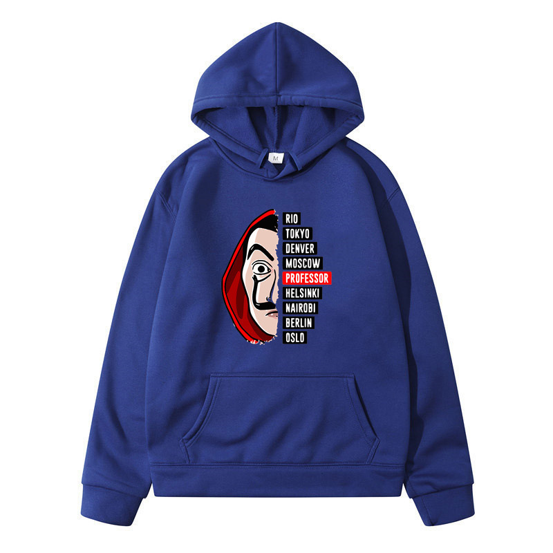 Wish Amazon nueva serie de televisión española la casa de papel impreso con capucha suéter hombres y mujeres de moda