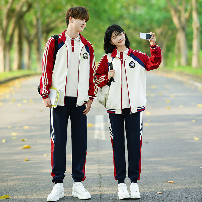 学院风初高中学生班服秋冬季英伦拼色外套运动会开幕式三件套校服