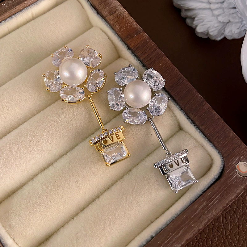 Серебряная игла, длинный цирконий, цветок-подвеска, серьги, универсальная эпоксидная смола, образец 925 пробы, микро инкрустация, цветочная, стиль легкой роскоши