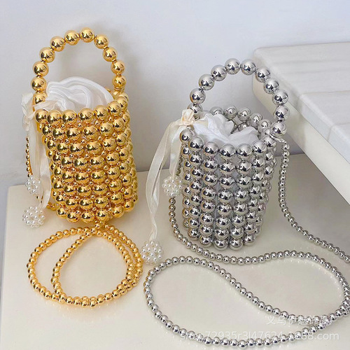 French heavy industry lady pearl handbag handmade beaded crossbody bag finished summer mobile phone bucket small bag