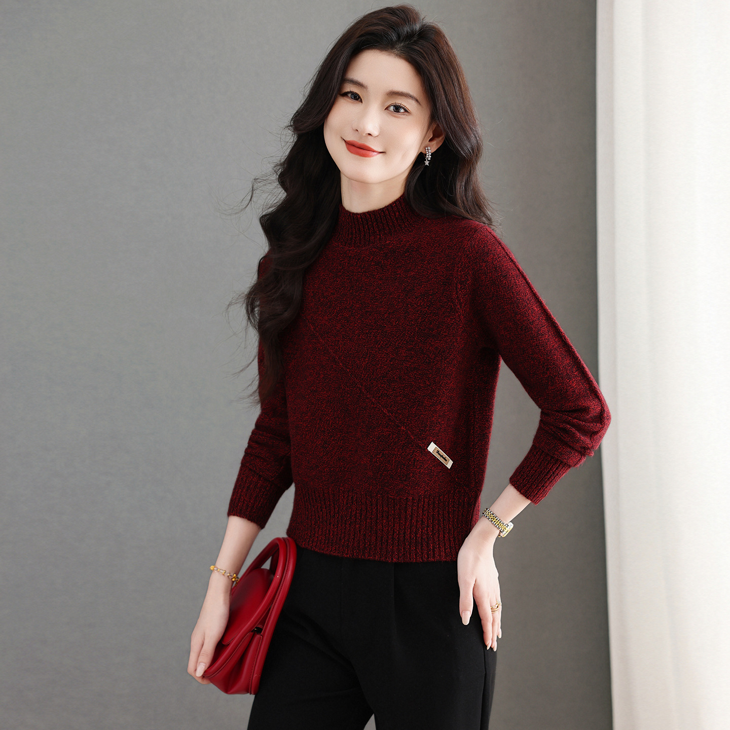 2025秋冬新款纯色时髦毛衣小个子内搭高腰上衣半高领针织打底衫女