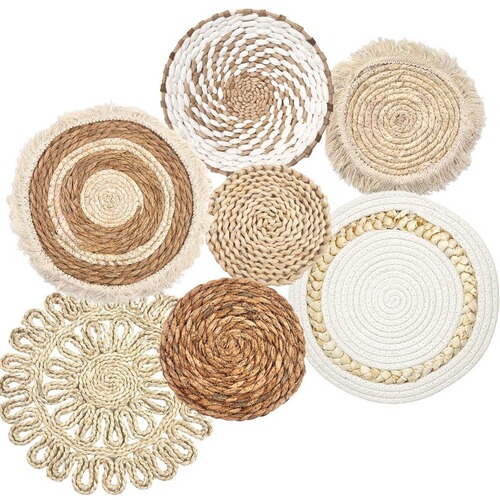 Woven Wall Decor Set, Hand-woven Cane Gourd Grass Corn Leaf Wall Hangings, Folk Bohemian