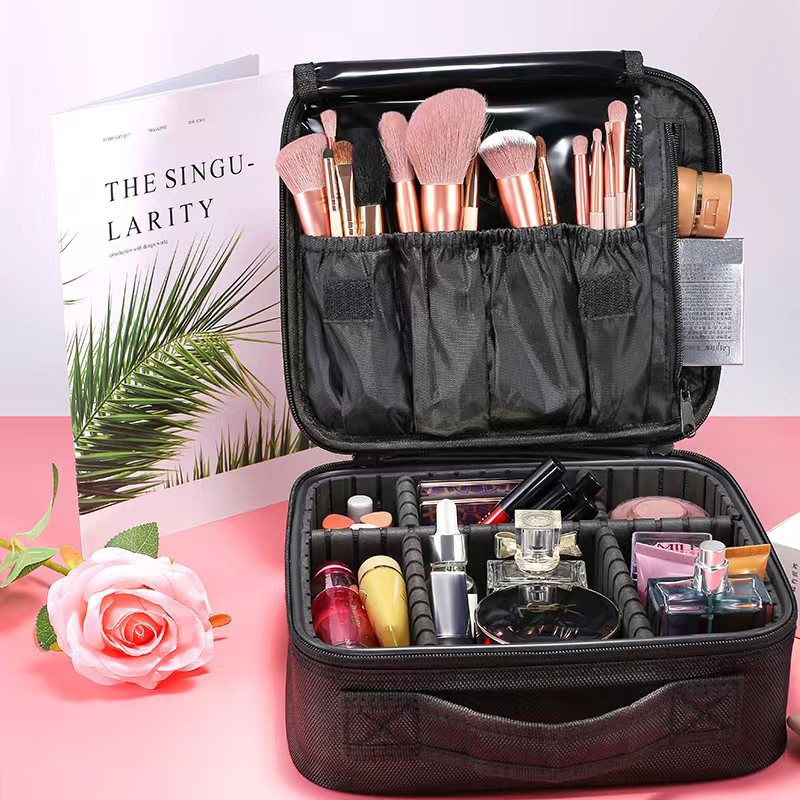 Mini bolsa de almacenamiento de maquillaje de gran capacidad bolsa de cosméticos portátil EVA partición compartimento cremallera