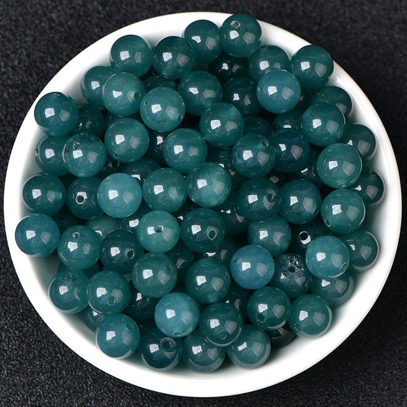 翡翠玉珠子散珠diy配件手工编织蓝水冰种圆珠耳饰配饰镶嵌