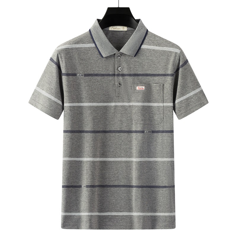 De mediana edad impreso Polo camisa de manga corta de los hombres de solapa papá verano camiseta a rayas de algodón mercerizado camiseta ropa de los hombres al por mayor
