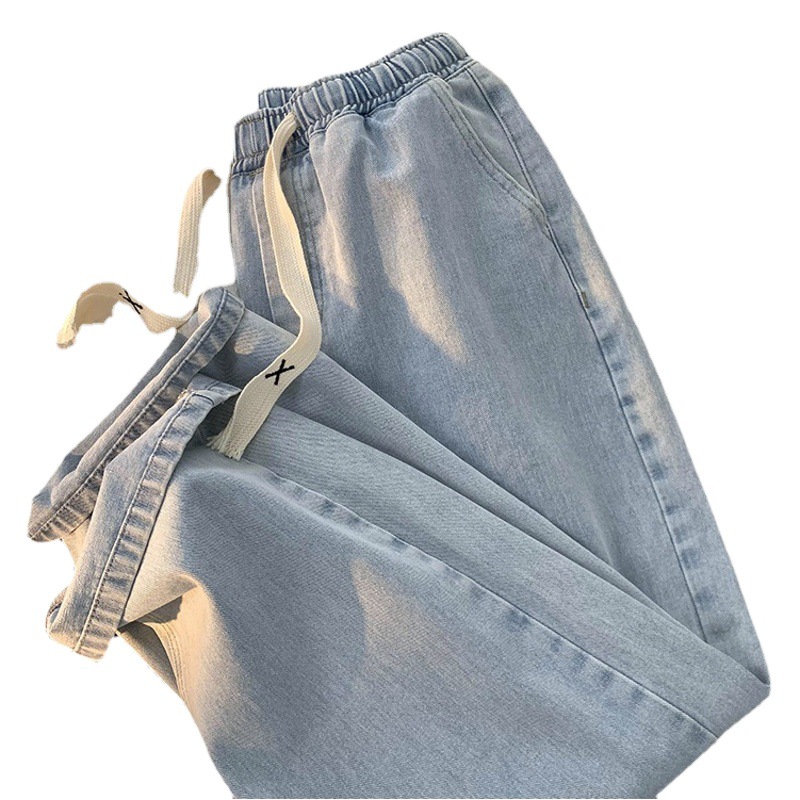 Pantalones vaqueros de los hombres lavados pantalones de mezclilla retro Pantalones rectos con cordón de otoño de los hombres pantalones casuales de talla grande