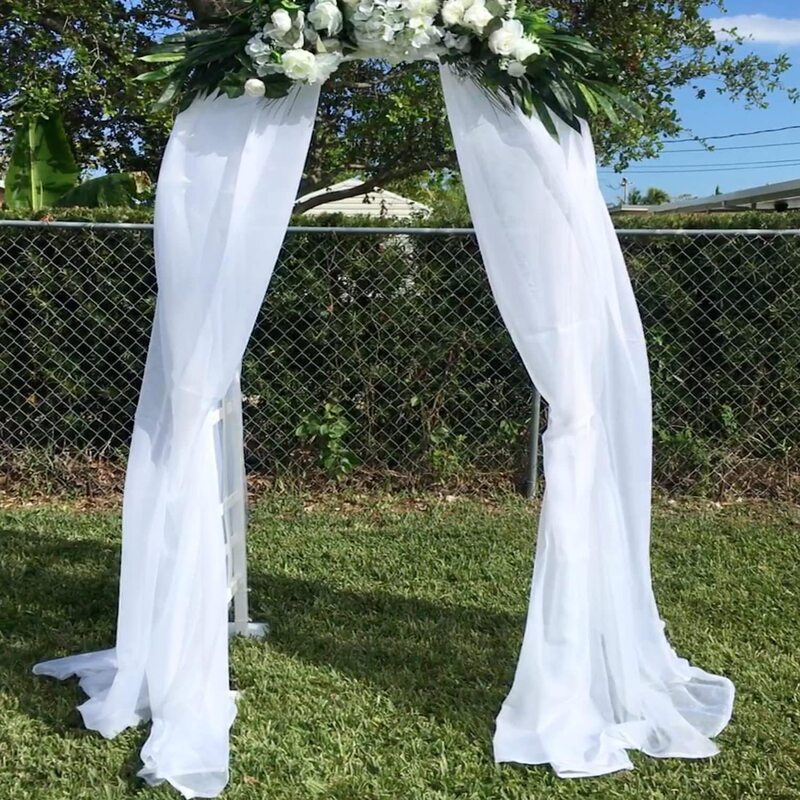 Cross-Border White Gauze Wedding Party Scene Layout Decorative Background Wedding Arch Curtain Chiffon Long Table Flag