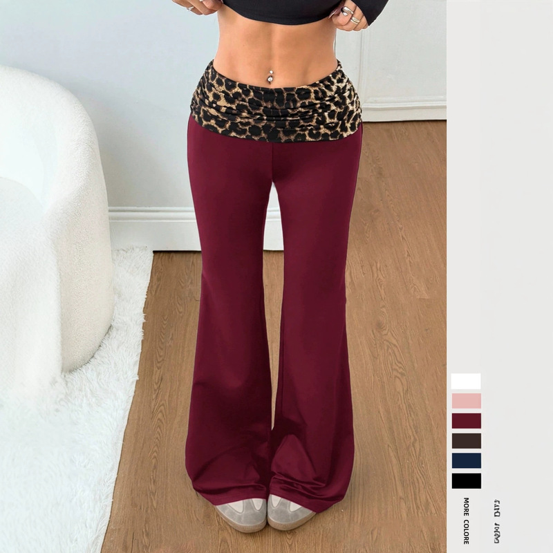 Cross-Border Women's Fashion Hot-Selling Color-Block Leopard Print Flared Pants, Slim Fit, Drapey, Sexy Casual Yoga Sports Long Pants Cross-Border Women's Fashion Hot-Selling Color-Block Leopard Print Flared Pants, Slim Fit, Drapey, Sexy Casual Yoga Sports Long Pants