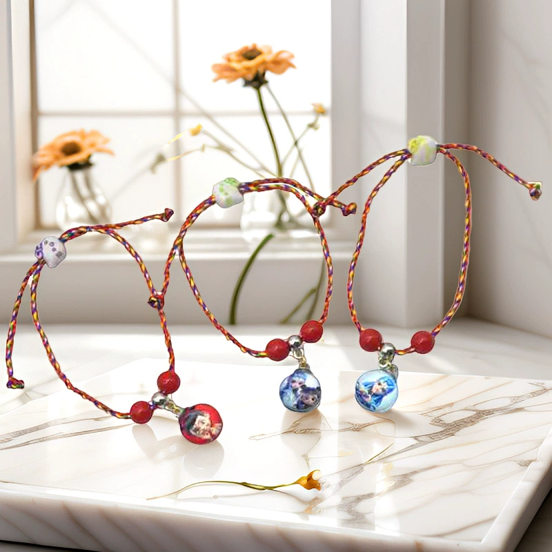 Children's red rope bracelet, hand-woven colorful cord, adjustable length