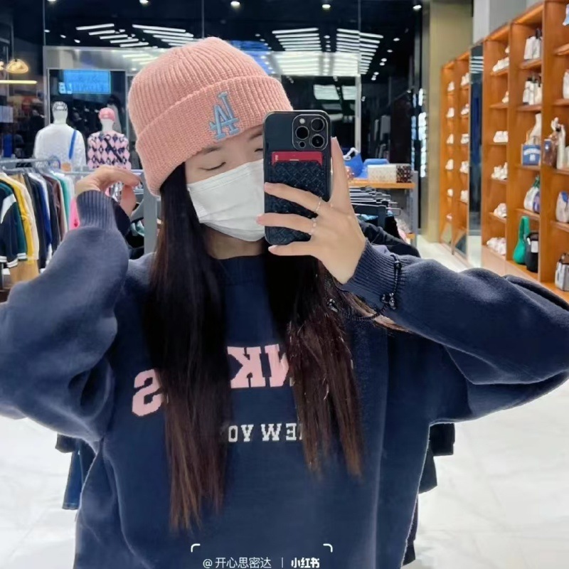 韩国MLB毛线帽秋冬男女同款NY字母刺绣大标保暖针织帽冷帽LA百搭|undefined