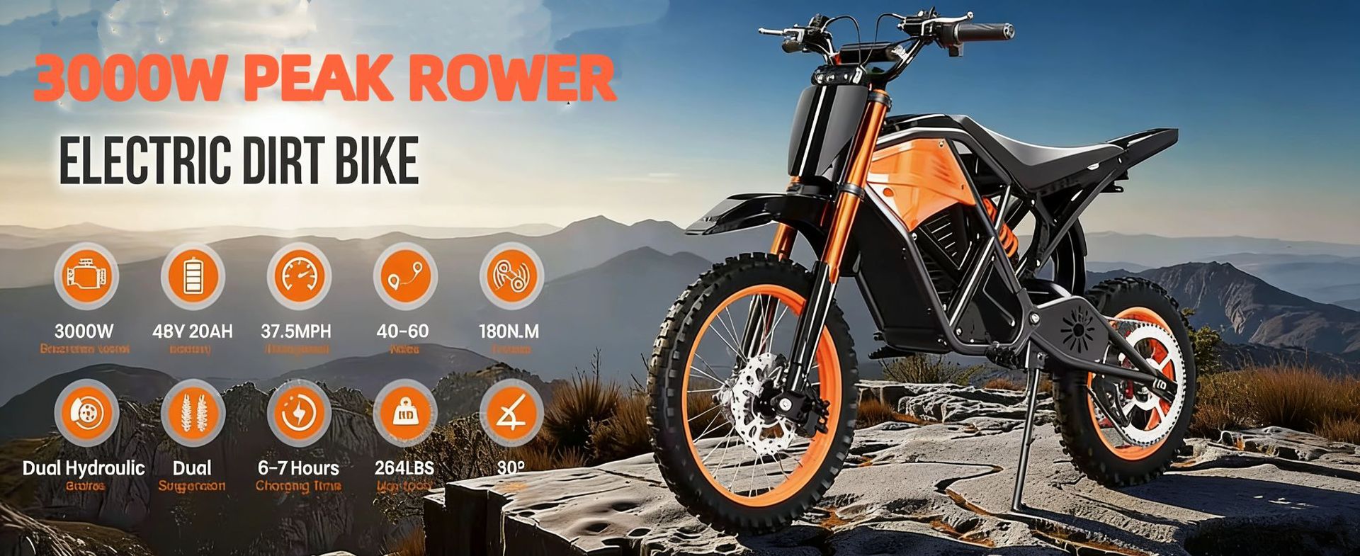 In-stock at US overseas warehouse: 60V20Ah high-power electric off-road motorcycle, two-wheeled electric bike