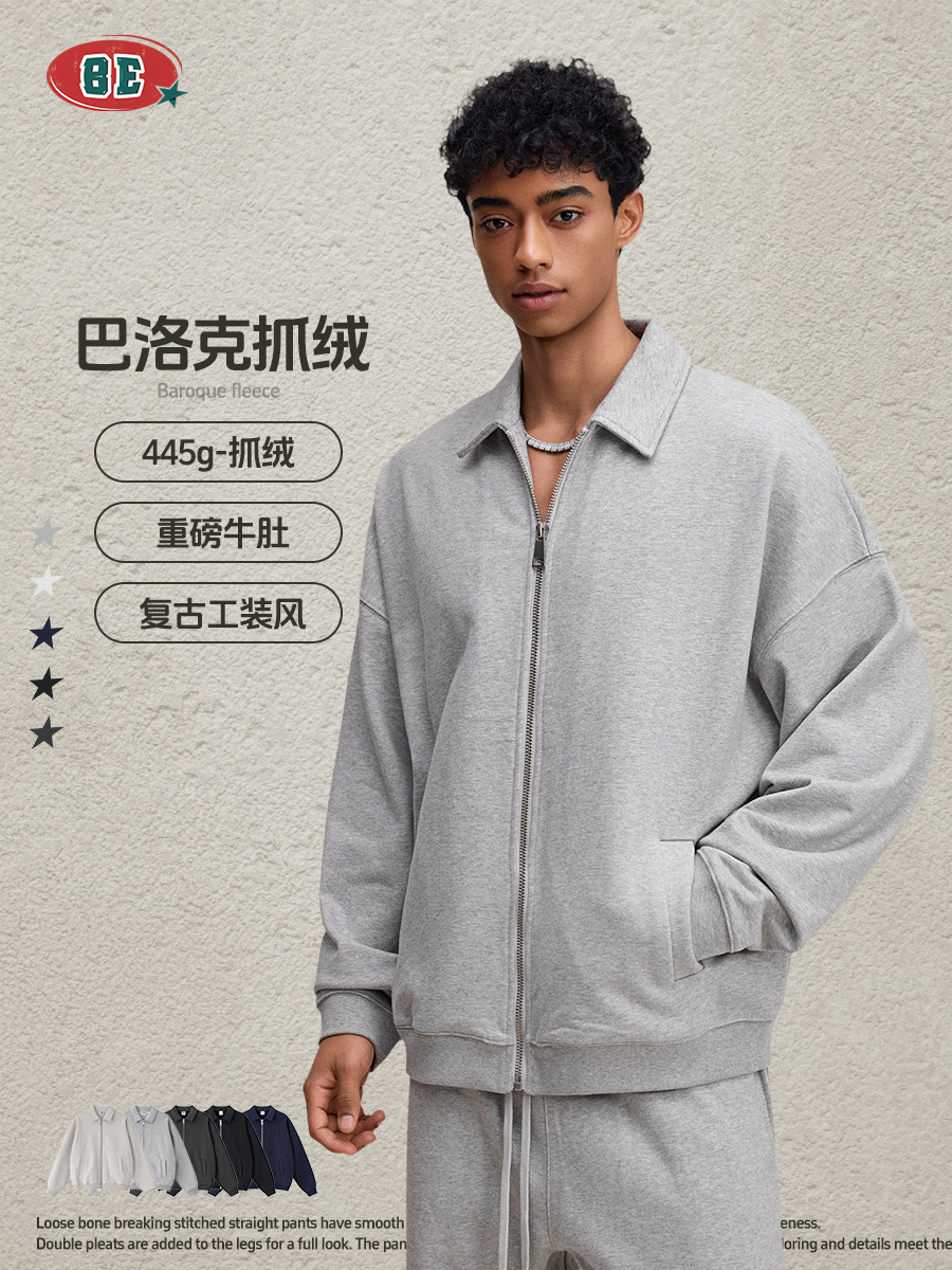 Ropa para Hombre BE, Otoño 2025, Marca de Moda Europea y Americana, Sudadera con Solapa Estilo Old Money de Alta Gama FOG 440G para Hombre image 3
