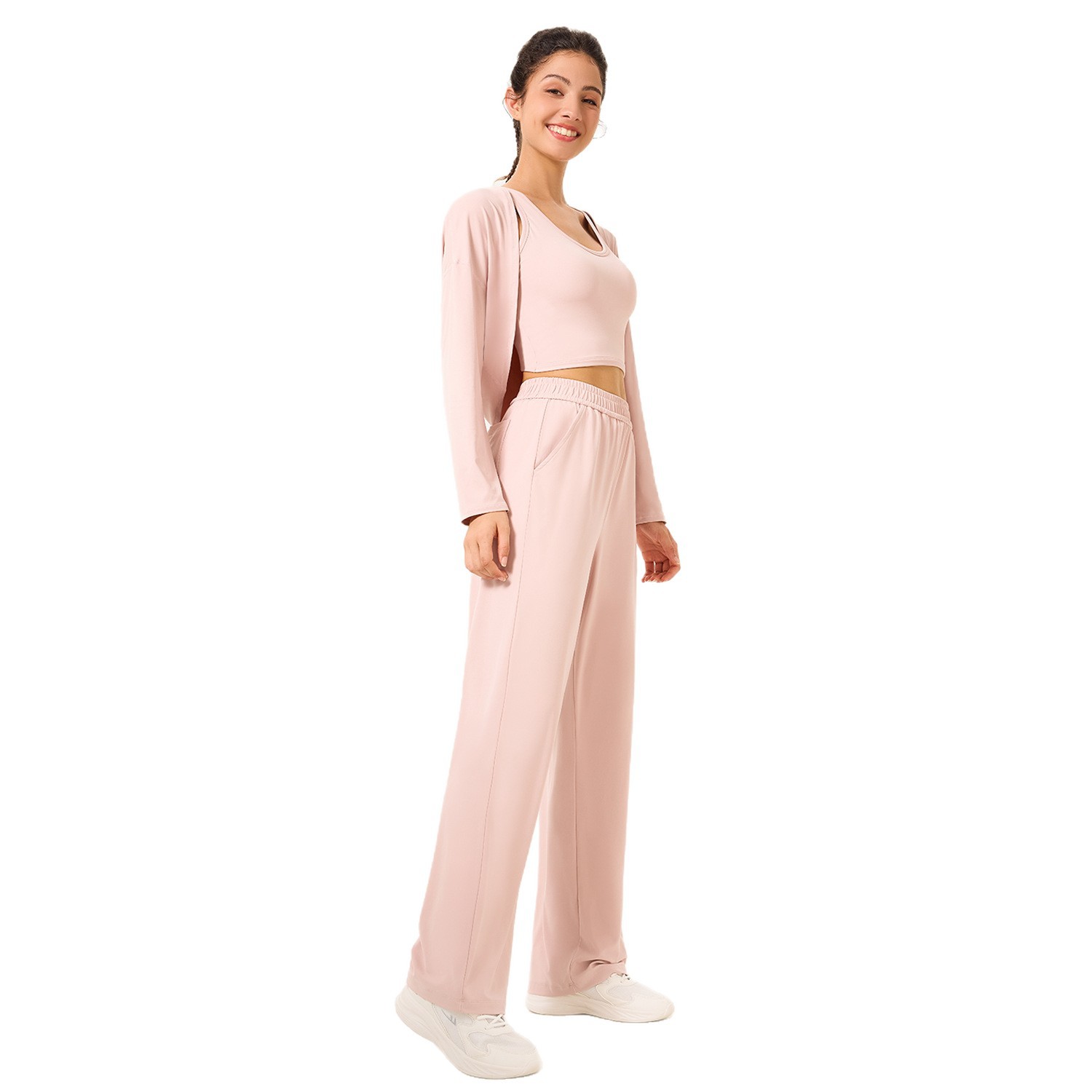 Trajes de yoga para mujeres 2025 nuevo juego de camisas deportivas de tres piezas camisas de adelgazamiento Pilates entrenamiento de fitness mangas largas