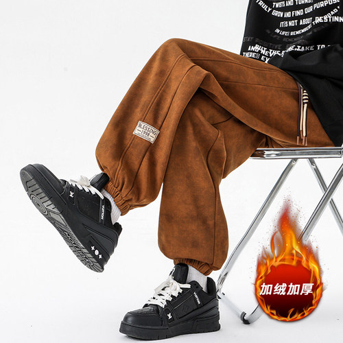 American tie-dye cool and stylish dirty ankle-length casual sweatpants for men, autumn and winter lined, extra-large size sportswear pants