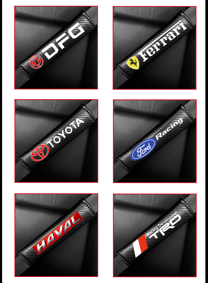 Car Carbon Fiber Pattern Seat Belt Shoulder Pad, Seat Belt Protector, Decorative Car Shoulder Pad with Car Logo Accessories