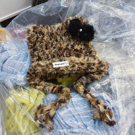 批发韩国2025年冬季新款日系豹纹猫耳花朵包头帽毛茸茸保暖套头帽