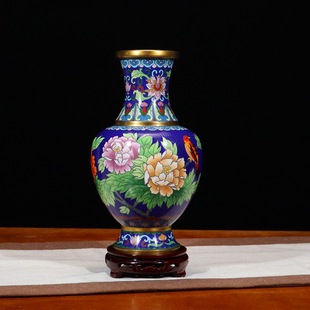 Beijing Cloisonné Antique Collectible Ornament Traditional Copper Body Cloisonné Enamel Polished 10inch Zhou Le Vase