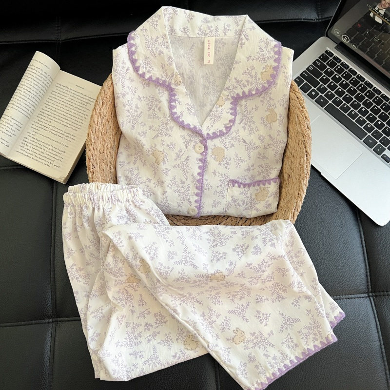 Pijama de mujer primavera y otoño pantalones de mangas largas nubes algodón de tinta de alta calidad media luna set de ropa de hogar al por mayor transfronterizo