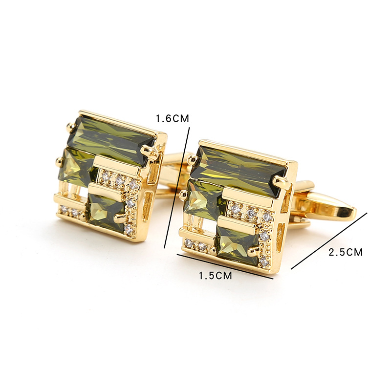 Cross-border golden hollow crystal cufflinks for men, trendy, personalized, light luxury square French-style shirt cuff fasteners for men, gift.