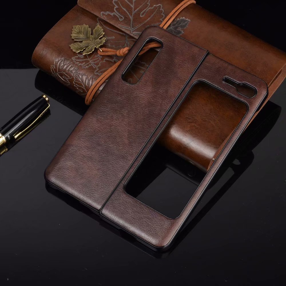 适用三星Fold5/4手机壳W23折叠屏贴皮荔枝纹硬壳保护套W20 5G皮套