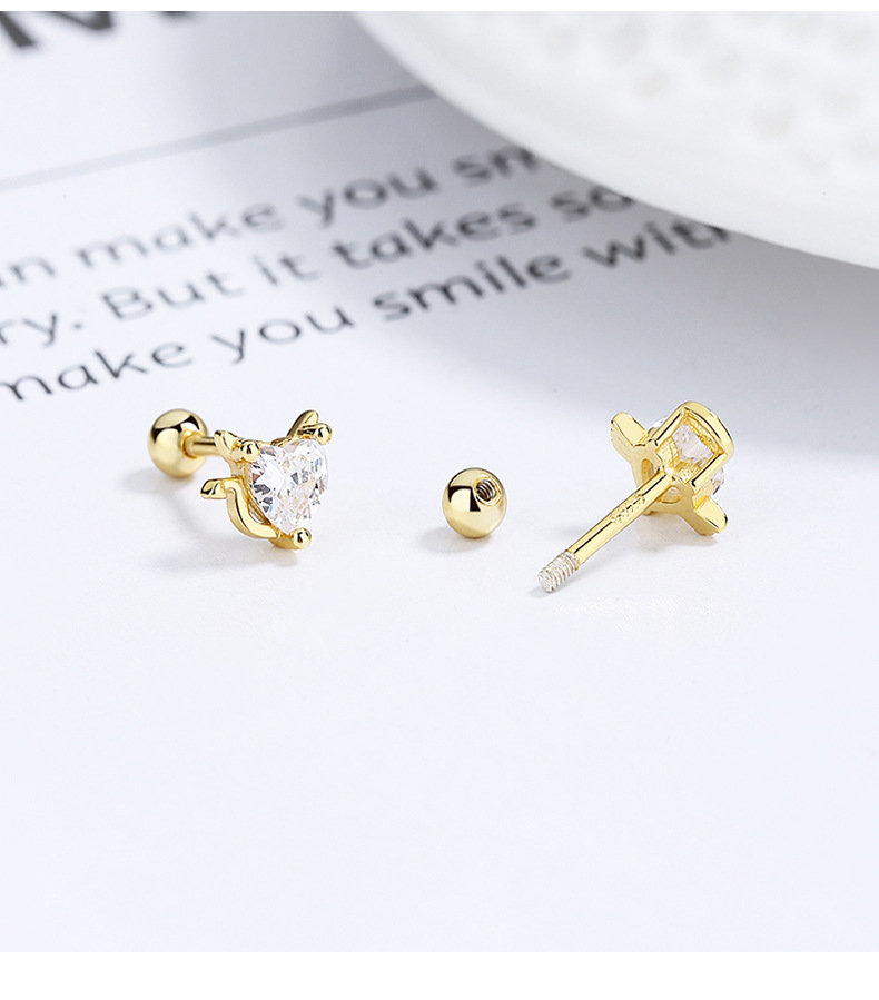 1 Pair Quantity Daily Occasion 925 Sterling Silver Material Heart Shape Pattern 1 Pair 925 Sterling Silver 925 Sterling Silver Earrings Heart Shape Screw Backs Small Stud Earrings