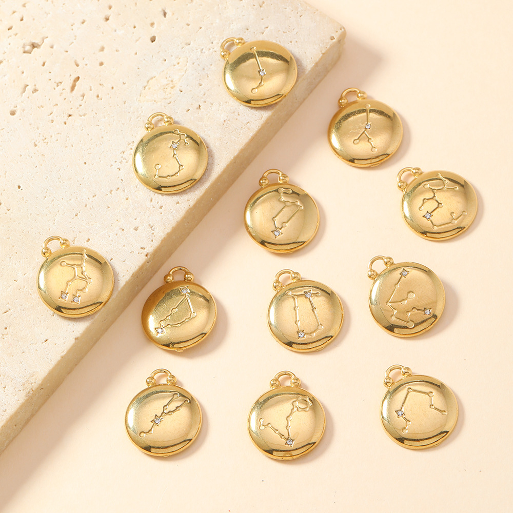 Colgante único Venta caliente europea y americana Colgante de fundición de doce constelaciones Pulsera Collar Accesorios de bricolaje Joyería de acero inoxidable de 18 quilates