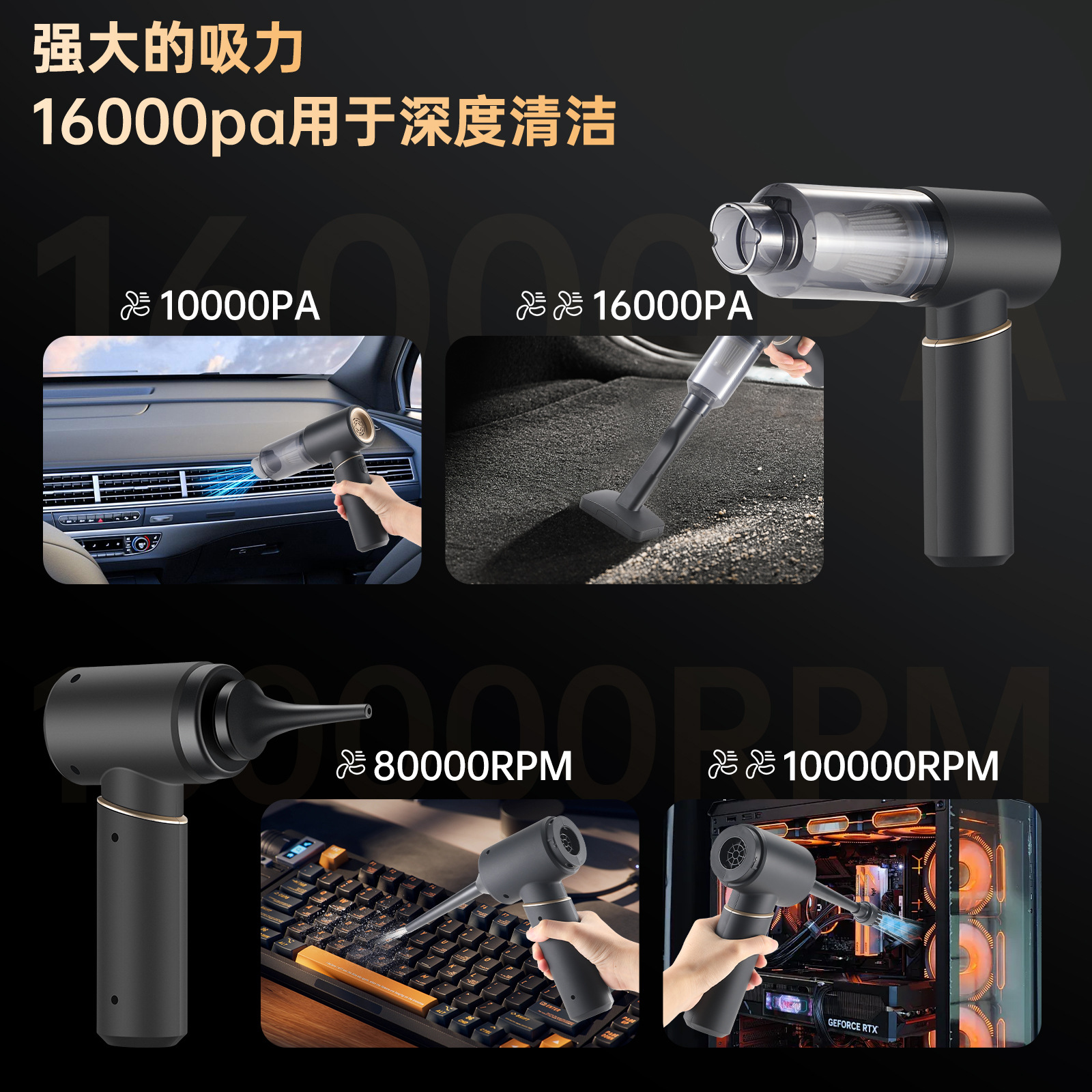 Cross-Border Car Small High-Power Car Vacuum Cleaner Wireless Handheld Suction and Blowing All-In-One Home Car Vacuum Blower