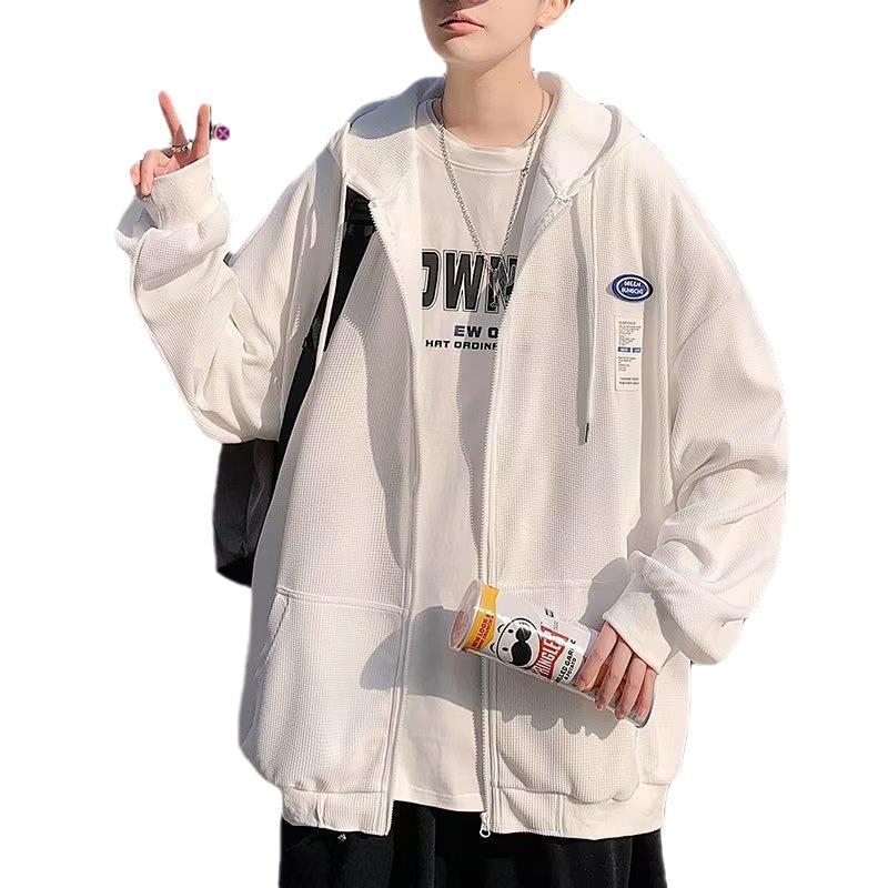 2023 otoño insignia diseño hombres y mujeres misma chaqueta con capucha waffle cardigan marca de moda estudiante otoño abrigo hombres
