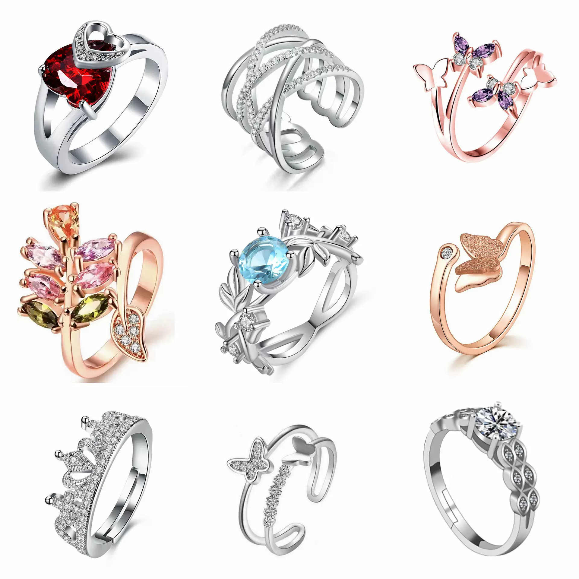 热销戒指女新款指环外贸货源抖音热卖对戒小众树叶蝴蝶戒指批发厂