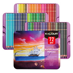 KALOUR 72-Color Water-Soluble Colored Pencils Professional Art Watercolor Pencils Doodle Coloring Brush Pen Set