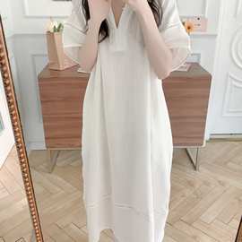 实拍2026新款设计感灯笼纯棉纱布袖短袖裙家居服睡裙甜美睡衣女
