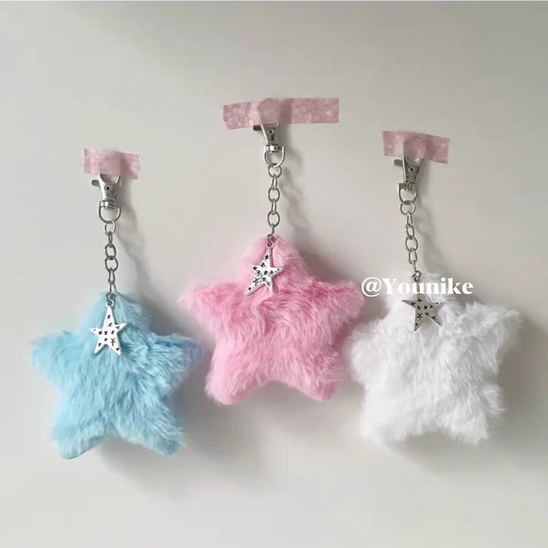 Korean Ins Sweet and Cute Plush Star Bag Pendant Car Keychain Girl Pink Y2K Student School Bag Hanging