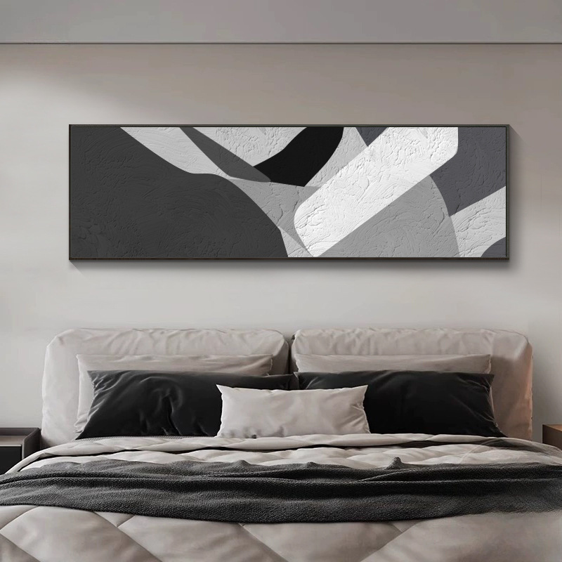 卧室床头装饰画黑白抽象餐厅客厅挂画高级感主卧铝合金框壁画|undefined