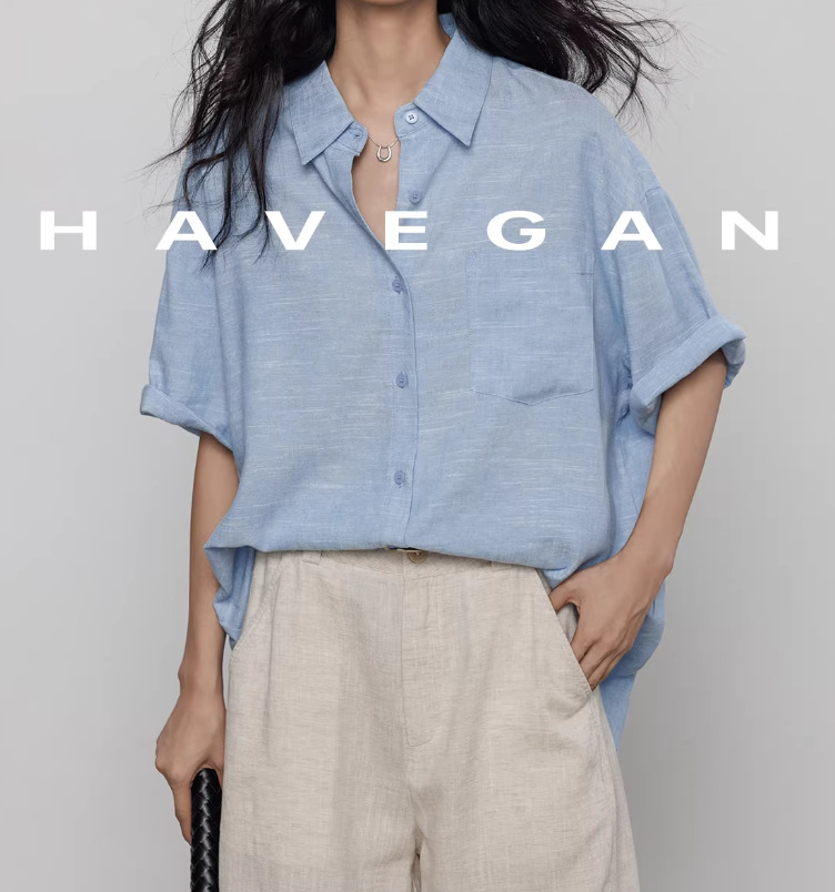 Áo sơ mi nữ linen tay ngắn phong cách cổ điển mới 2026 — màu xanh nhạt, màu sắc, màu xanh đậm, màu trắng chi tiết 12