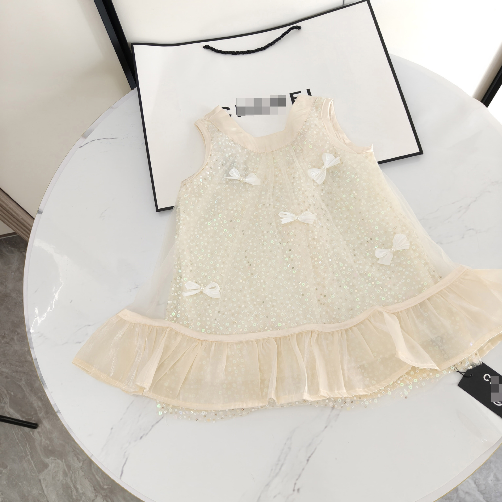Girls Dress Summer Dress 2025 Korean Style Children's Clothing Vest Dress Sequin Princess Dress Bow Mesh Children's Dress