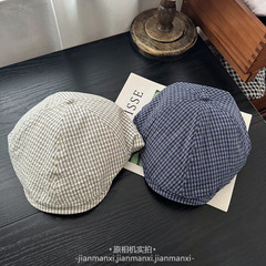 日本の格子刺繍のアルファベットの前進の帽子の女性の春の夏の街は文芸のアヒルの舌の帽子をたたきます。