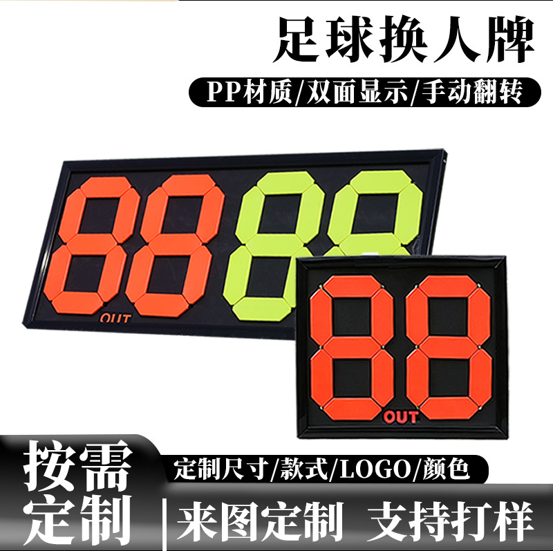 Football Substitution Board with Two-Digit and Four-Digit Double-Sided Numbers, Double-Sided Display, Manual Flip Number Scoreboard, Customizable