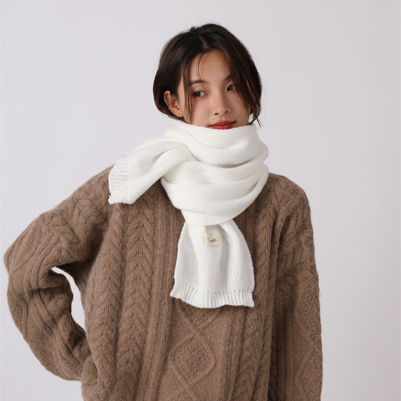 Weicher und süßer Strickschal für Mädchen, Herbst und Winter, koreanische Ausgabe, vielseitiger warmer Wollschal für Paare, kleiner Schal_voghion.com