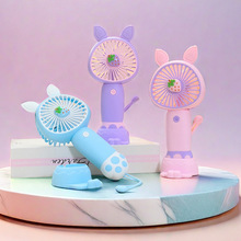 可爱卡通小兔子手持便携式迷你充电风扇 学生usb桌面支架挂绳风扇