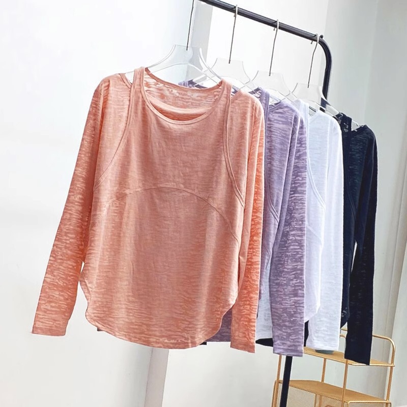 Lulu Same Style Yoga Burnt Flower Blouse for Women Summer Sun Protection Breathable Loose Sports Fitness Quick-Drying Long-Sleeved T-Shirt